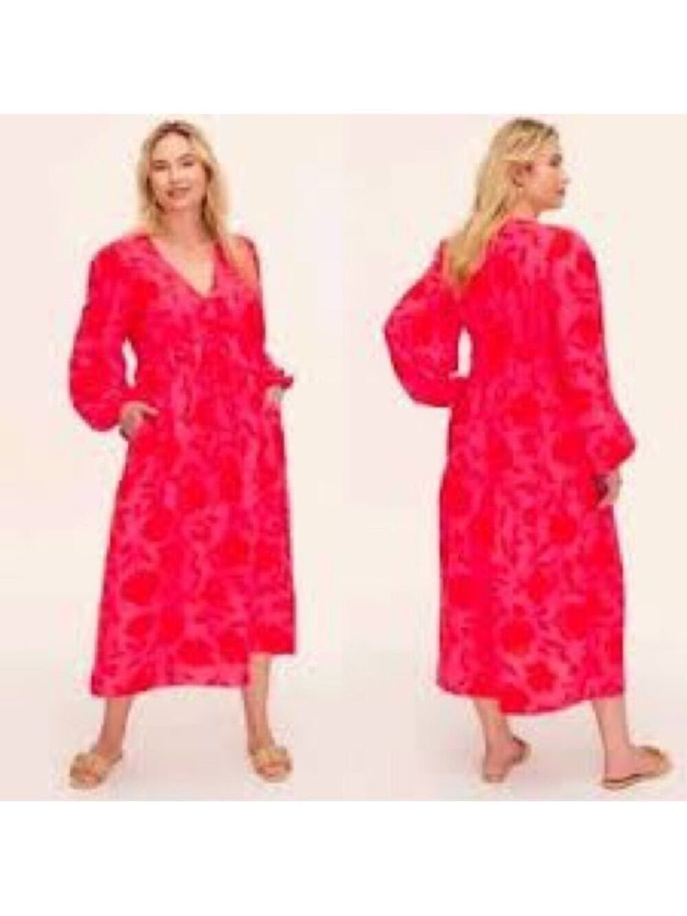 Kate Spade Linen Pink Floral Maxi Dress Sz XS